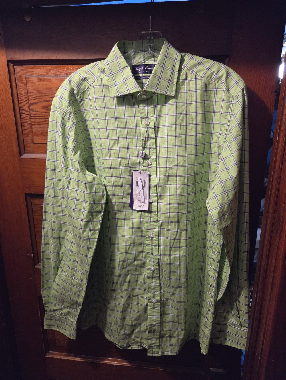 NWT Men's Ralph Lauren Purple Label Green Plaid Dress Shirt MSRP $465 😱